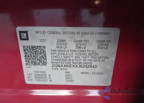 2018 Chevrolet Equinox Lt from USA, damaged, VIN 2GNAXKEXXJ6242943